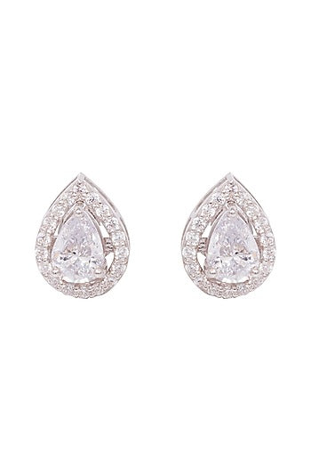 White Finish Cubic Zirconia Stud Earrings In Sterling Silver