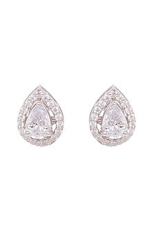 White Finish Cubic Zirconia Stud Earrings In Sterling Silver
