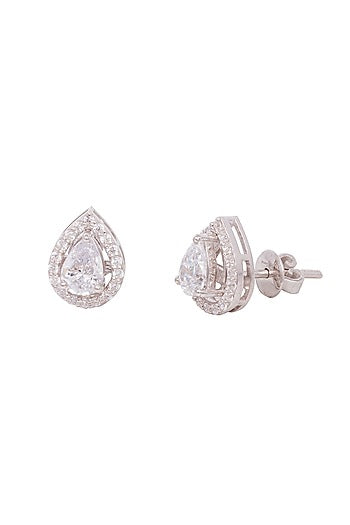 White Finish Cubic Zirconia Stud Earrings In Sterling Silver