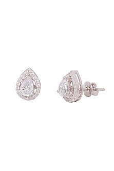 White Finish Cubic Zirconia Stud Earrings In Sterling Silver