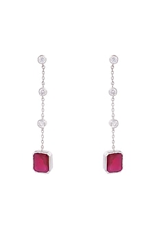 White Finish Cubic Zirconia Dangler Earrings In Sterling Silver
