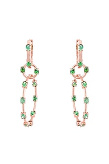Rose Gold Finish Green Stone Dangler Earrings In Sterling Silver
