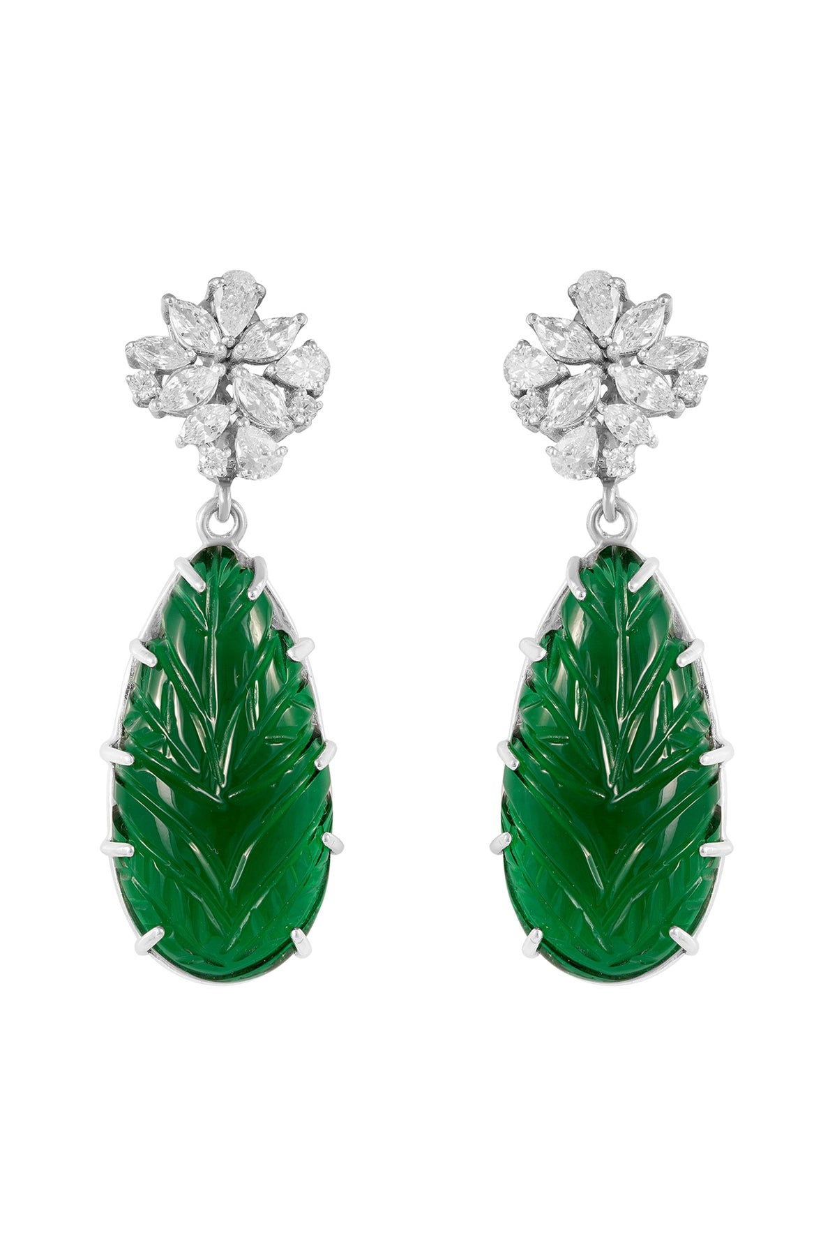 White Finish Cubic Zirconia Dangler Earrings In Sterling Silver