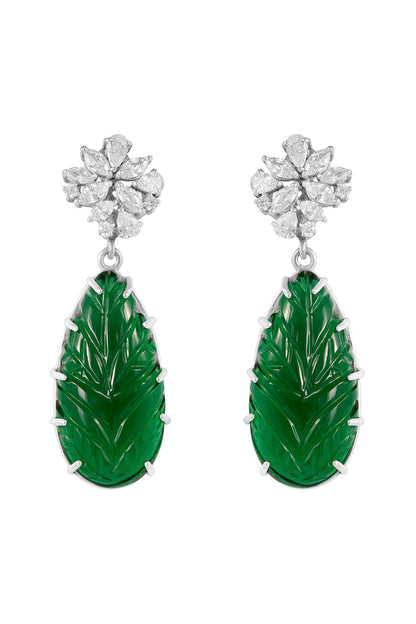 White Finish Cubic Zirconia Dangler Earrings In Sterling Silver