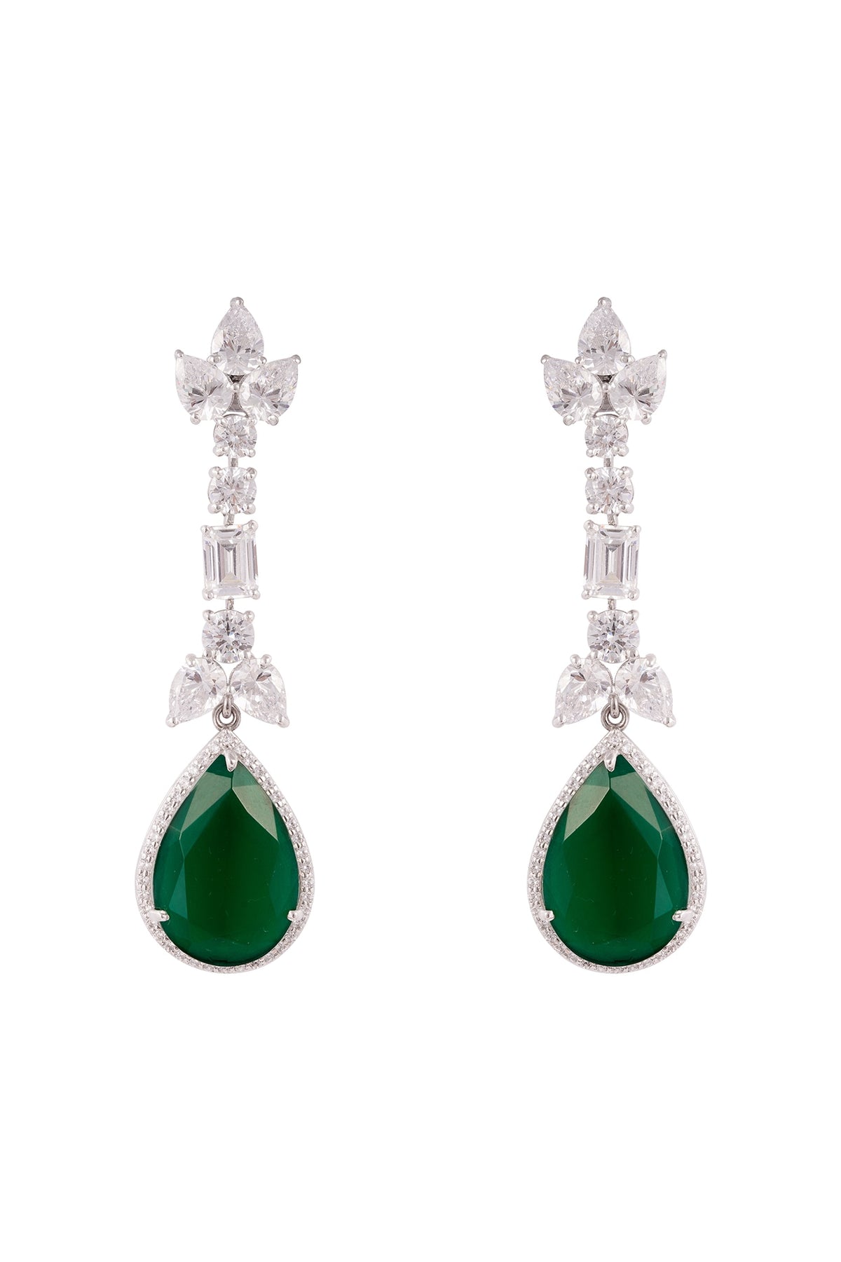White Finish Cubic Zirconia Dangler Earrings In Sterling Silver