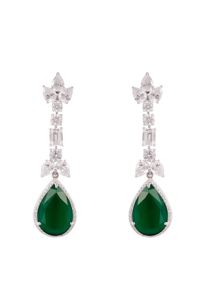 White Finish Cubic Zirconia Dangler Earrings In Sterling Silver