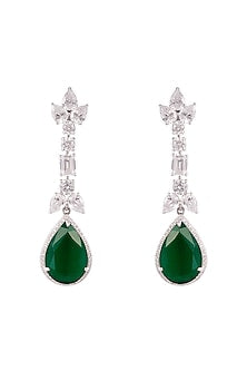 White Finish Cubic Zirconia Dangler Earrings In Sterling Silver