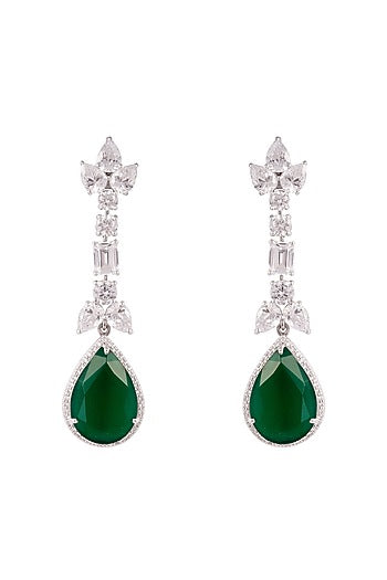 White Finish Cubic Zirconia Dangler Earrings In Sterling Silver