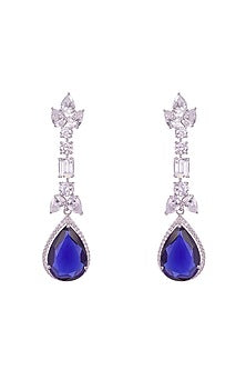 White Finish Cubic Zirconia Dangler Earrings In Sterling Silver