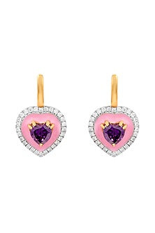 Gold Finish Cubic Zirconia Enameled Dangler Earrings In Sterling Silver