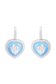 White Finish Cubic Zirconia Enameled Dangler Earrings In Sterling Silver