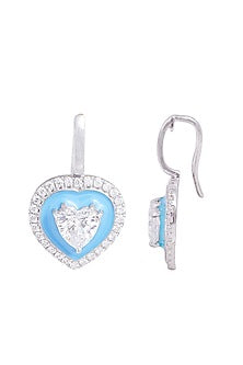 White Finish Cubic Zirconia Enameled Dangler Earrings In Sterling Silver