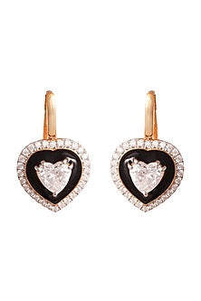 Rose Gold Finish Cubic Zirconia Enameled Dangler Earrings In Sterling Silver