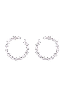 White Finish Cubic Zirconia Hoop Earrings In Sterling Silver