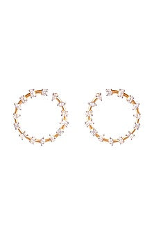 Gold Finish Cubic Zirconia Hoop Earrings In Sterling Silver