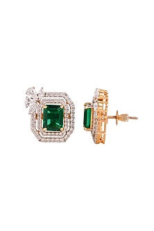 Gold Finish Cubic Zirconia Stud Earrings In Sterling Silver