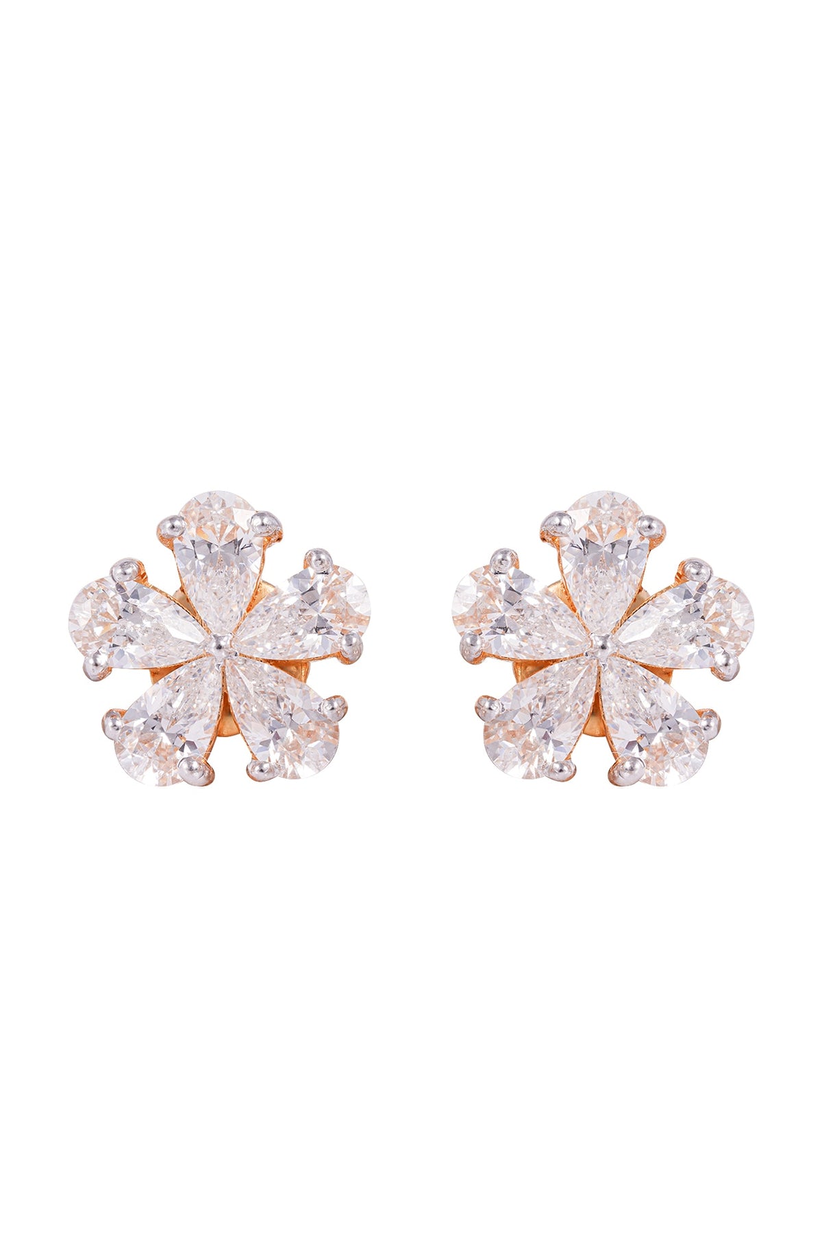 Gold Finish Cubic Zirconia Stud Earrings In Sterling Silver