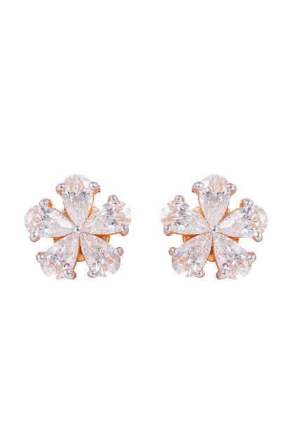 Gold Finish Cubic Zirconia Stud Earrings In Sterling Silver