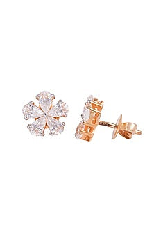 Gold Finish Cubic Zirconia Stud Earrings In Sterling Silver