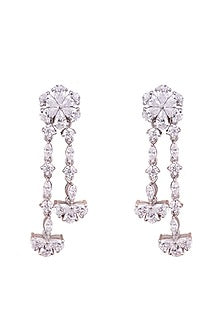 White Finish Cubic Zirconia Dangler Earrings In Sterling Silver