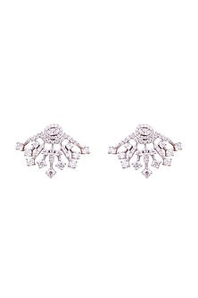 White Finish Cubic Zirconia Stud Earrings In Sterling Silver