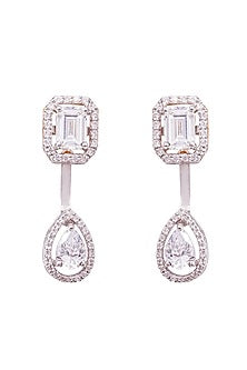 White Finish Cubic Zirconia Dangler Earrings In Sterling Silver