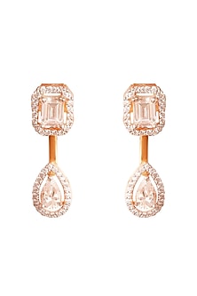 Gold Finish Cubic Zirconia Dangler Earrings In Sterling Silver
