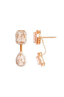Gold Finish Cubic Zirconia Dangler Earrings In Sterling Silver