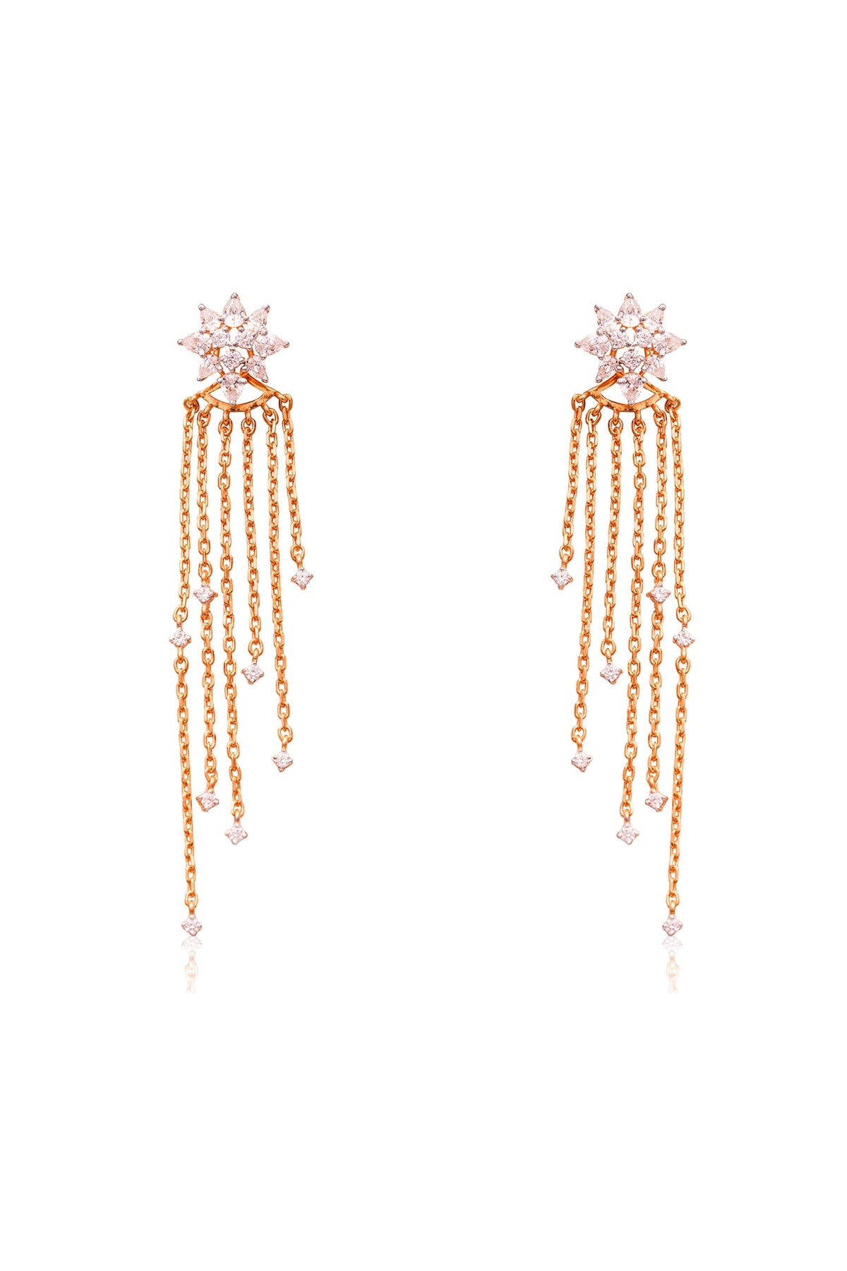 Gold Finish Cubic Zirconia Dangler Earrings In Sterling Silver