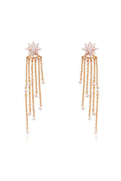 Gold Finish Cubic Zirconia Dangler Earrings In Sterling Silver