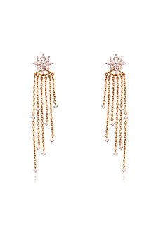 Gold Finish Cubic Zirconia Dangler Earrings In Sterling Silver