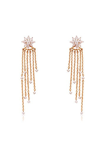 Gold Finish Cubic Zirconia Dangler Earrings In Sterling Silver