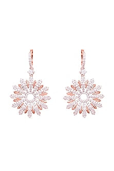 Rose Gold Finish Cubic Zirconia Dangler Earrings In Sterling Silver