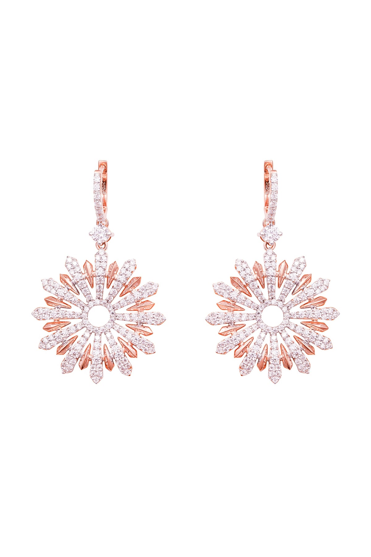 Rose Gold Finish Cubic Zirconia Dangler Earrings In Sterling Silver