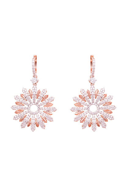 Rose Gold Finish Cubic Zirconia Dangler Earrings In Sterling Silver