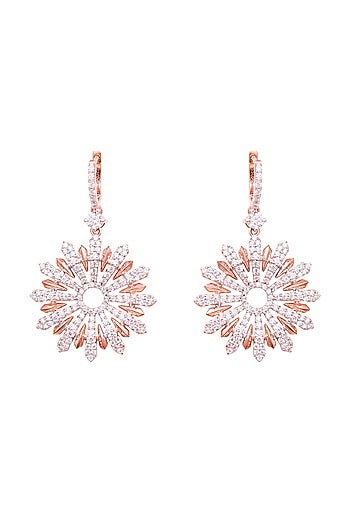 Rose Gold Finish Cubic Zirconia Dangler Earrings In Sterling Silver