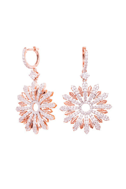 Rose Gold Finish Cubic Zirconia Dangler Earrings In Sterling Silver