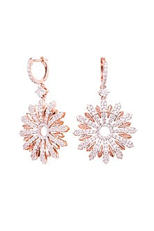Rose Gold Finish Cubic Zirconia Dangler Earrings In Sterling Silver