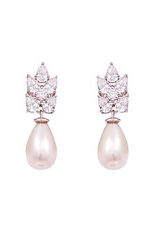 White Finish Cubic Zirconia Dangler Earrings In Sterling Silver