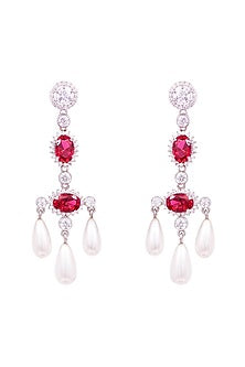 White Finish Cubic Zirconia Dangler Earrings In Sterling Silver