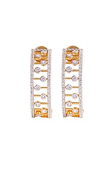 Gold Finish Cubic Zirconia Half Hoop Earrings In Sterling Silver