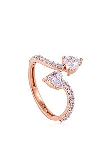 Rose Gold Finish Cubic Zirconia Ring In Sterling Silver