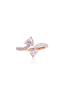 Rose Gold Finish Cubic Zirconia Ring In Sterling Silver