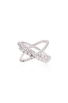 White Rhodium Finish Cubic Zirconia Ring In Sterling Silver