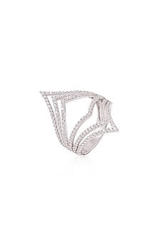 White Rhodium Finish Cubic Zirconia Ring In Sterling Silver
