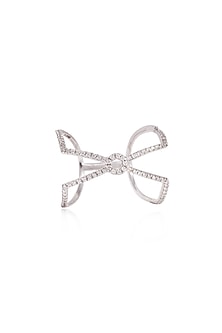 White Rhodium Finish Cubic Zirconia Ring In Sterling Silver