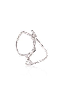 White Rhodium Finish Cubic Zirconia Ring In Sterling Silver