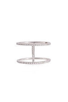 White Rhodium Finish Cubic Zirconia Ring In Sterling Silver