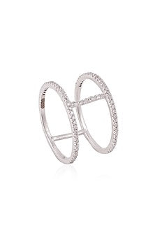 White Rhodium Finish Cubic Zirconia Ring In Sterling Silver