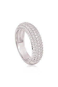 White Rhodium Finish Cubic Zirconia Ring In Sterling Silver